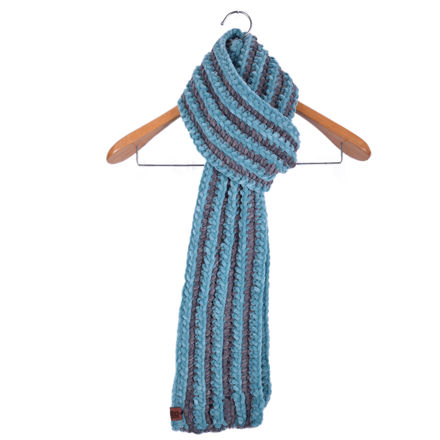 Picture of Bonita Unisex Crochet Striped Muffler - Torquoise & Grey