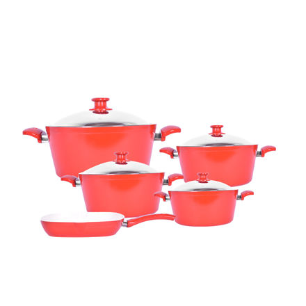 Picture of arzu celik cookware set ceramic 9 pieces red