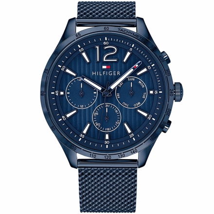Picture of (100% Original) Tommy Hilfiger Men's 1791471 Gavin Multifunction Blue Dial Stainless Steel Mesh Watch