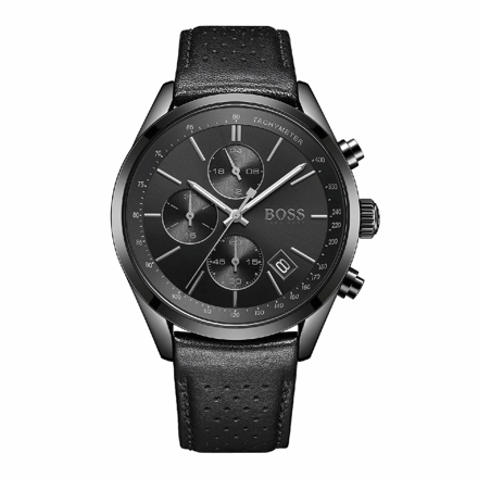 Picture of HUGO BOSSWatch for Men - Authentic Model (Grand Prix) 1513474 - Black and Leather Strap - Black